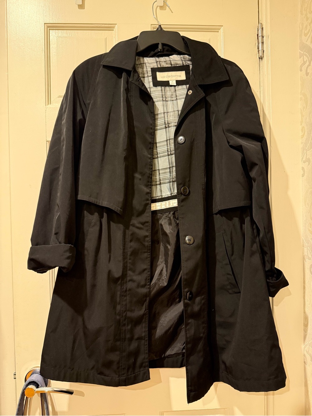 Liz Claiborne Black Trench Coat with Plaid Lining
